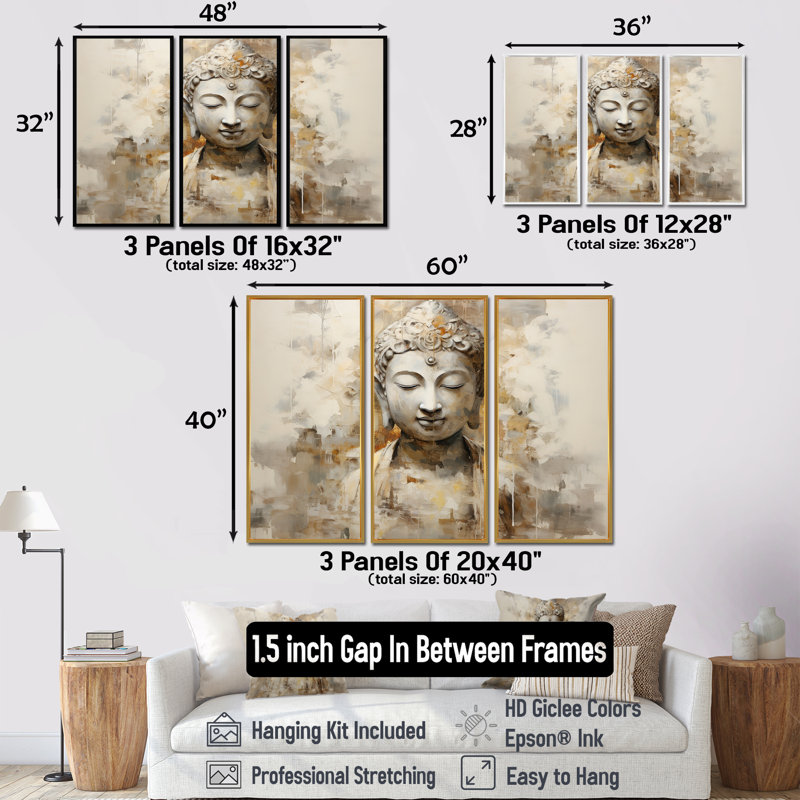 Ensemble d'art mural «bouddhisme» Tivona, H 28 po x l 36 po, Silver Floater Framed