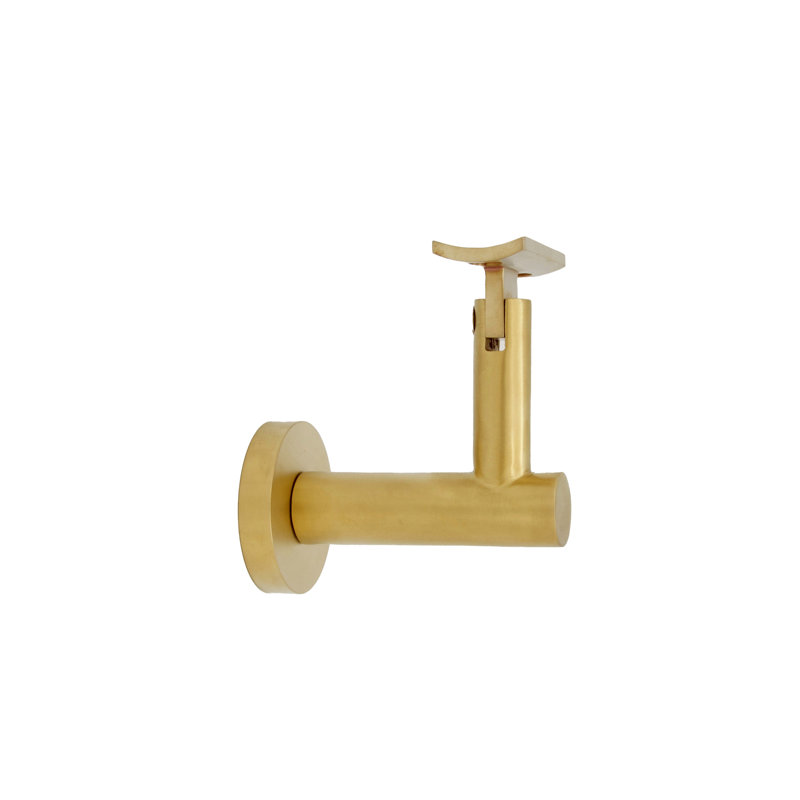 Support de main courante en béton avec rosette ronde et plaque incurvée, Laiton satiné