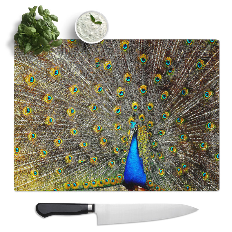 Peacock Bird 4  Glass Chopping Board