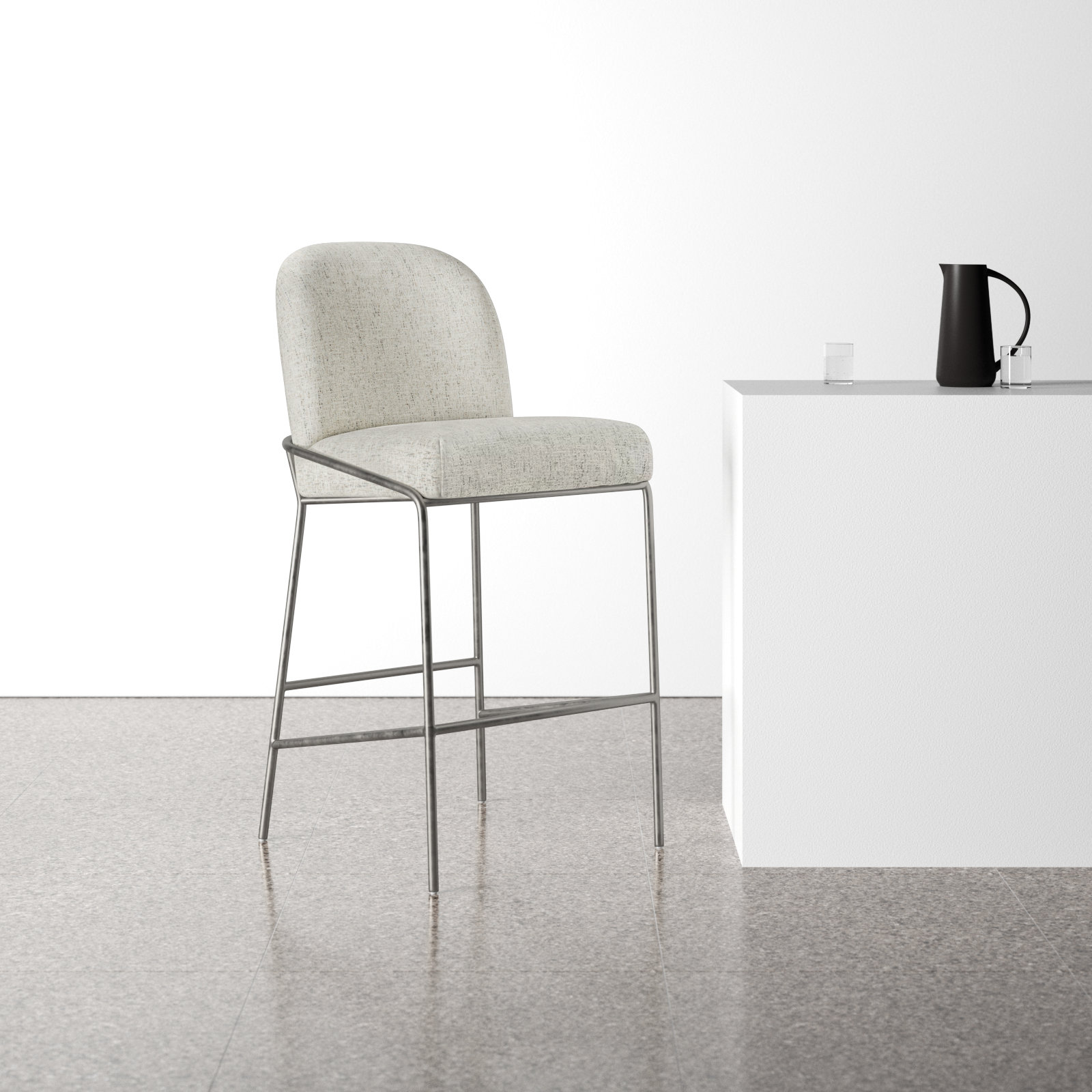 Laina 25" Counter Stool, Bar Stool (30.5" Seat Height), Polyester Blend Light Gray