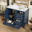 Meuble-lavabo bleu de 36 po avec lavabo en céramique teinté, structure en bois massif, rangement, design, tiroirs multiples, structure en pin lisse facile à assembler, armoire de porte, quatre tiroirs de différentes tailles, pour-2032617402