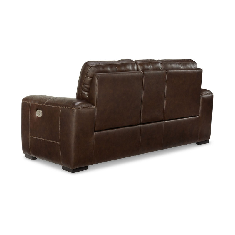 Causeuse inclinable électrique Sanco, USB, cuir fleur, 84 po, Brun