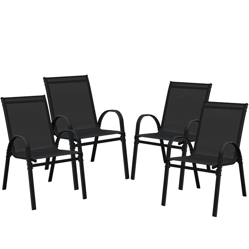 Chaise de patio empilable en polyester enduit de PVC (ensemble de 4), Noir