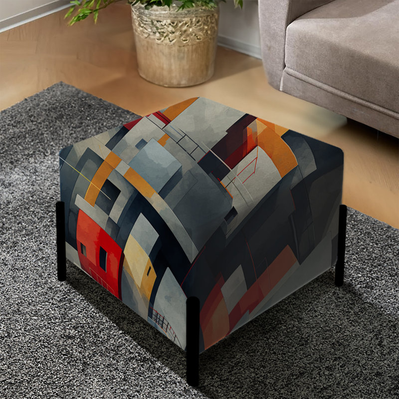 Grey Cubic Striped Wall Pattern - Striped Square Ottoman