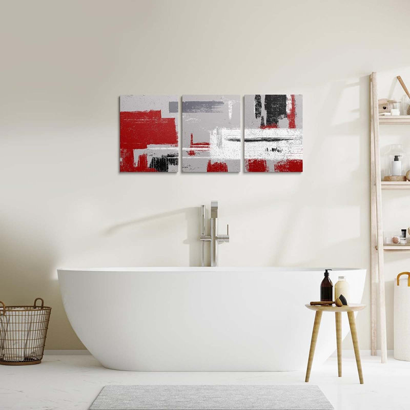 3 Piece Wrapped Canvas Wall Art, Red/Grey