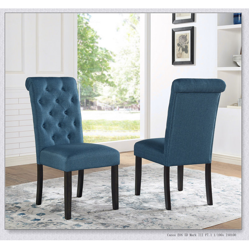 Chaise de salle à manger en bois massif Leviton, ensemble de 2, Bleu