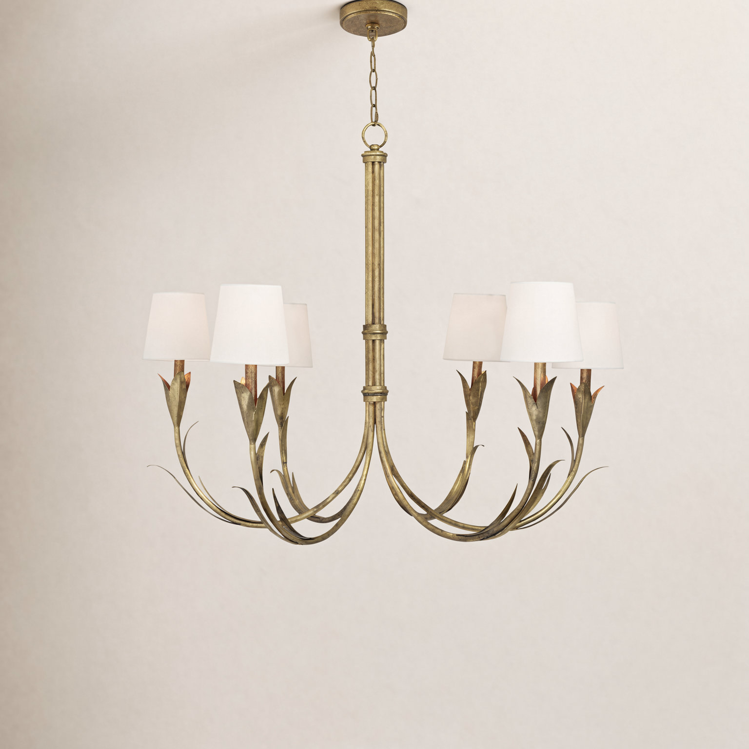 River Reed 6 - Light Dimmable Chandelier, Antique Gold Leaf