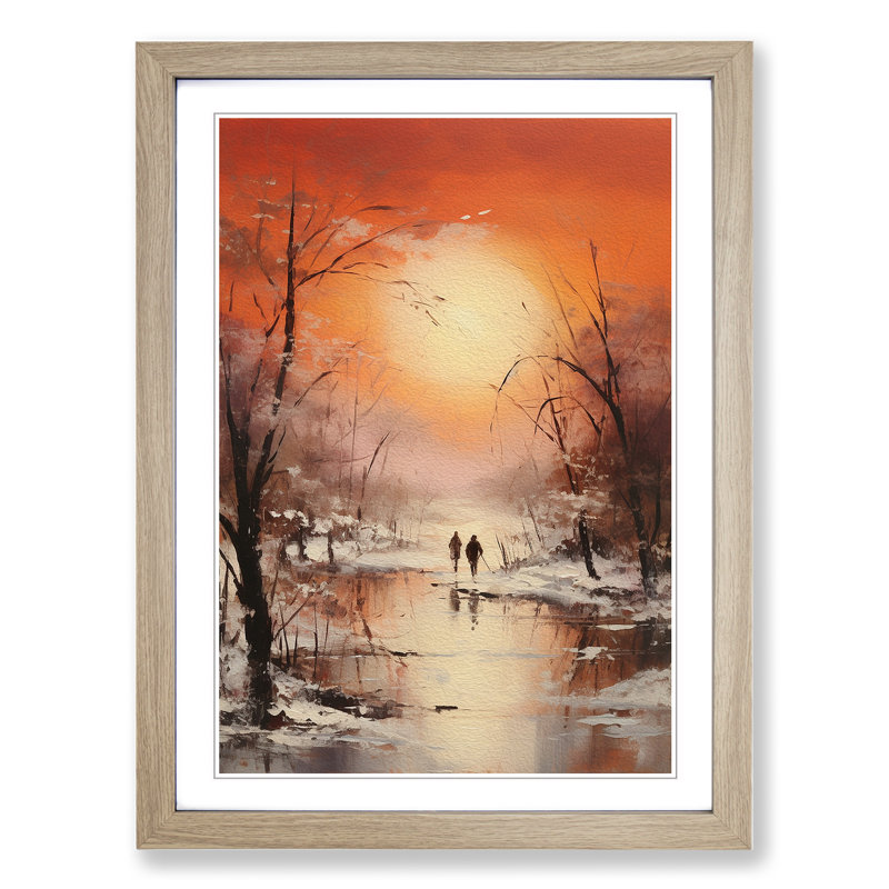 Winter Landscape Romanticism - Single Picture Frame Print on Wood, 34cm H x 25cm W x 2cm D, Oak