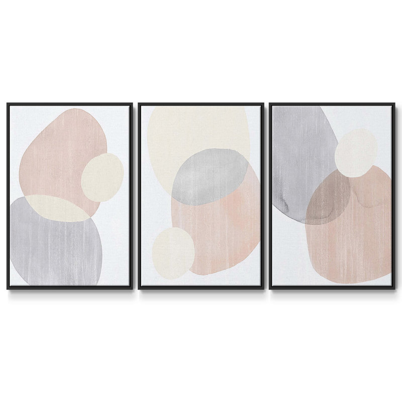 Pastel Shifting Spheres I, ensemble de 3 toiles encadrées sur toile, Noir, H 27 po x l 54 po