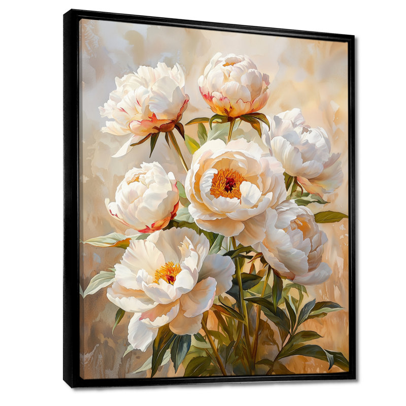 Pivoines dans l'air d'automne II - Décoration murale pivoines, H 20 po x l 12 po, Reproduction avec cadre flottant, Noir