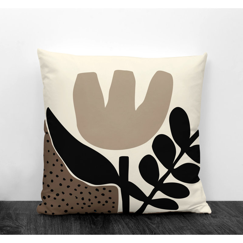 Coussin intérieur / extérieur en polyester filé Miso, 15 po x 15 po, Beige / blanc cassé / noir