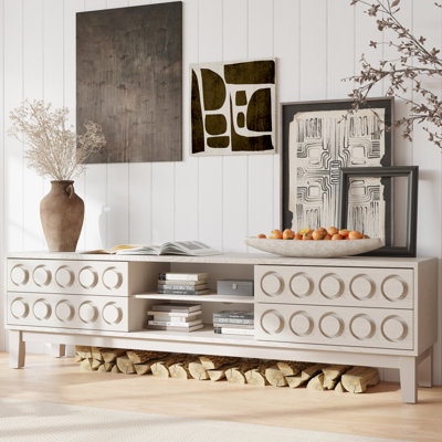 Modern Mid-Century Media Console With 4 Drawers And Cable Management, TV Console Table For Tvs Up To 75",Entertainment Center For Living Room And Offi
