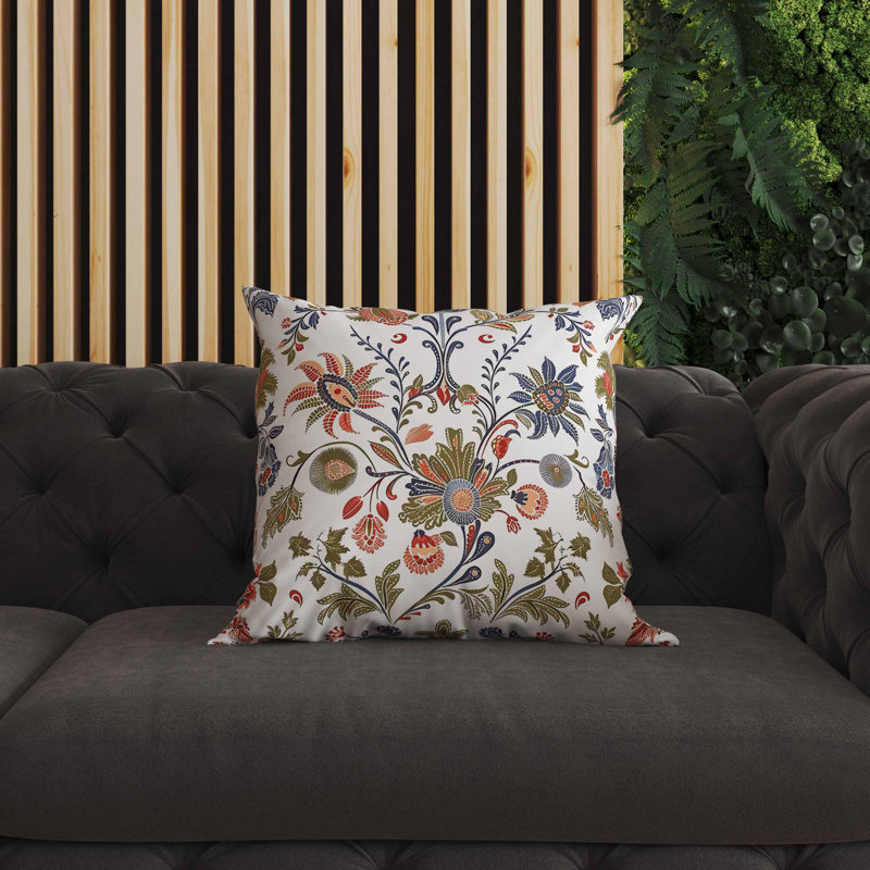 Coussin intérieur / extérieur Jewel, Blanc / vert / orange, Carré 16 po