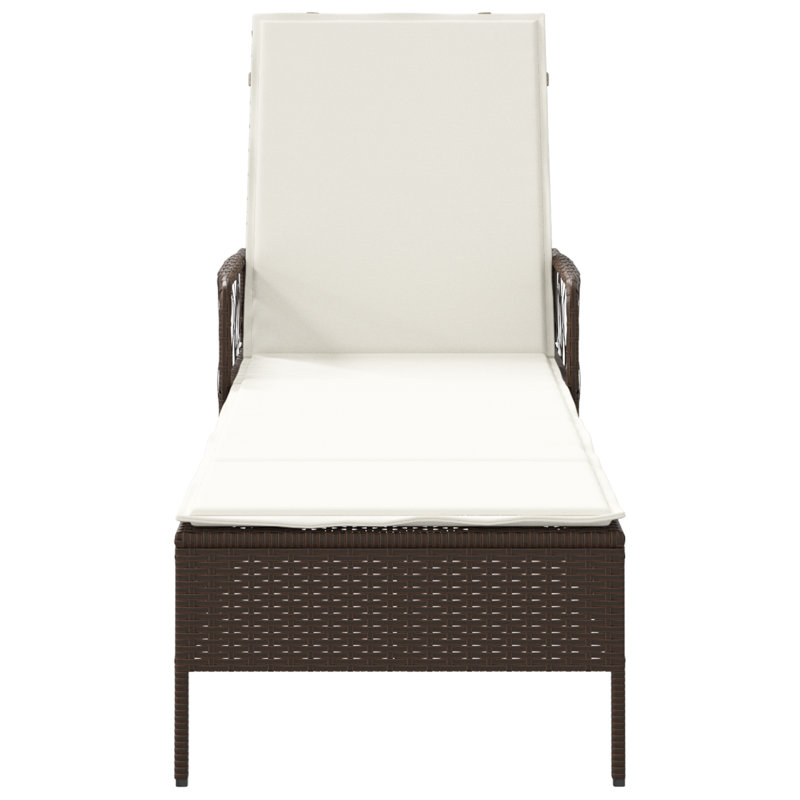 Sun Lounger Reclining with Cushion Poly Rattan Outdoor Sunbathing Seat, Brown, Cream White