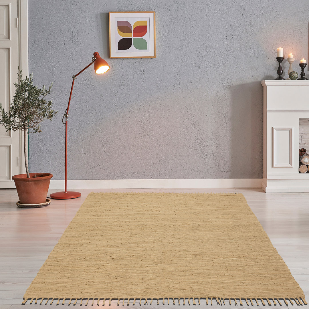 Handgefertigter Teppich Pavonis aus Baumwolle in Natur/Beige