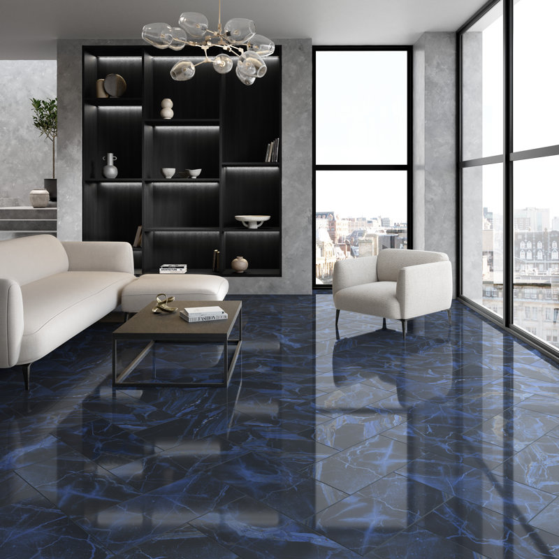 Parkview White 12 in. x 24 in. Polished Porcelain Floor and Wall Tile (15.5 sq. ft./Case), Blue