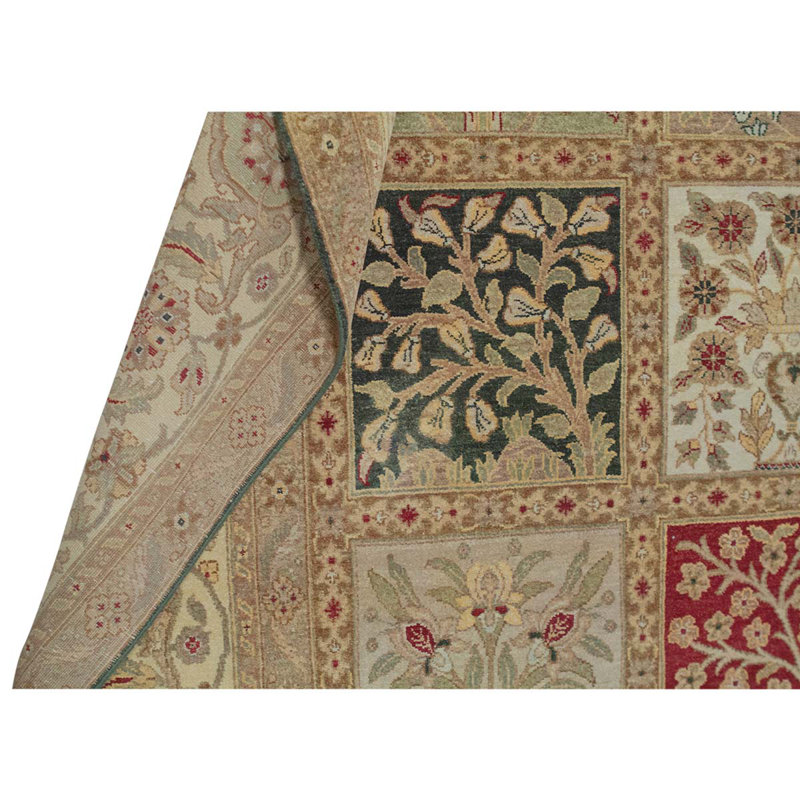 Tapis rouge / brun / vert tissé à la main