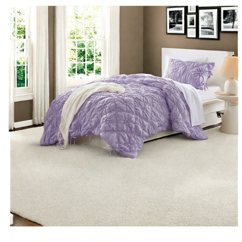 Premium Bedding Sets, Microfiber Twin Comforter, Cozy Floral Purple Design