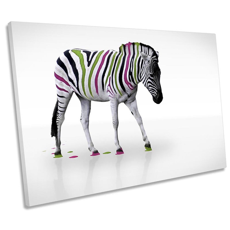 Zebra Multi Coloured Stripes - Wrapped Canvas Print, 61cm H x 91.4cm W x 4cm D
