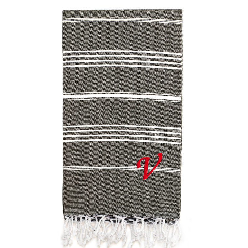 Serviette de plage 100% coton Pestemal Lucky, Gris foncé / Blanc, V