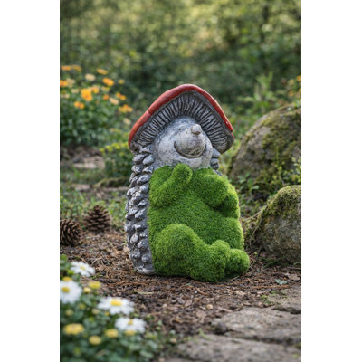 Sculpture Green Green Hedgehog avec chapeau champignon