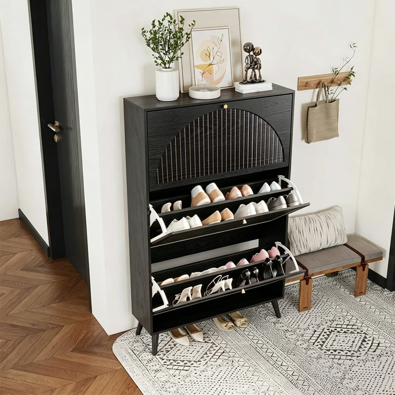 Armoire de rangement pour chaussures 24 paires avec 3 tiroirs rabattables, range-chaussures autoportant, Noir