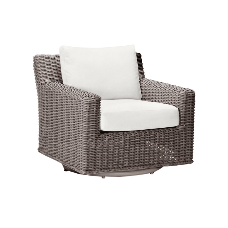 Rustic Swivel Patio Chair with Cushions, No Welt, Rollo Chambray InsideOut® Linen, Oyster