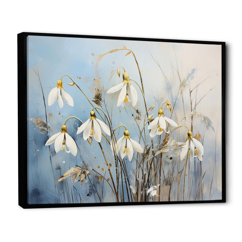 «Blue and Gold Snowdrop Flower Simplicity» sur impression sur toile, H 34 po x l 44 po x P 1,5 po, Cadre flottant noir