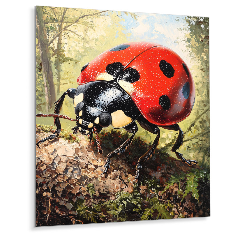 «Curious Spotted Ladybug Forest I», reproduction d'art en métal, impression sur métal, H 20 po x l 12 po