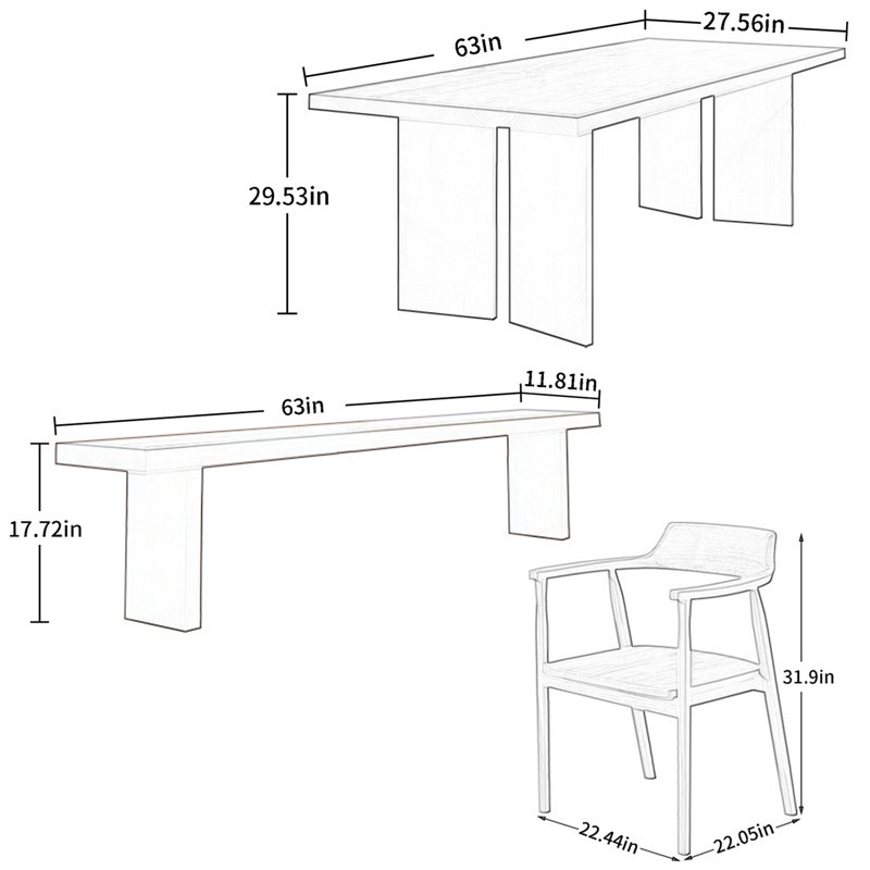 Ensemble de salle à manger Beaufert, H 29,53 po x L 63 po x l 27,56 po