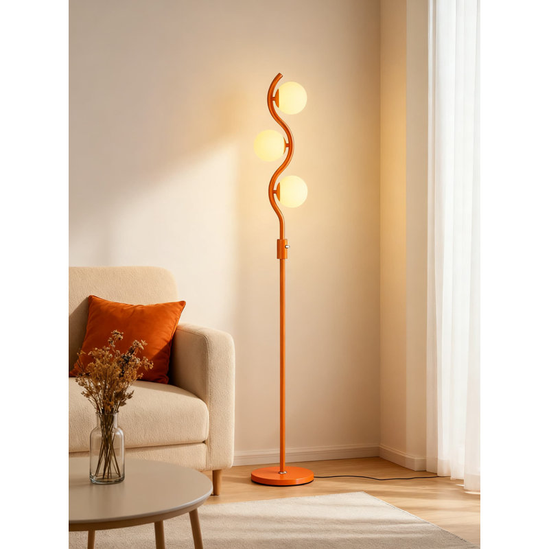 Mid-Century Modern Dimmable Floor Lamp With 3 Globes, Stepless Brightness Adjustable Standing Lamp For Living Room, Bedroom, Office, Includes 3 G9 Bulbs And Stable Weighted Base