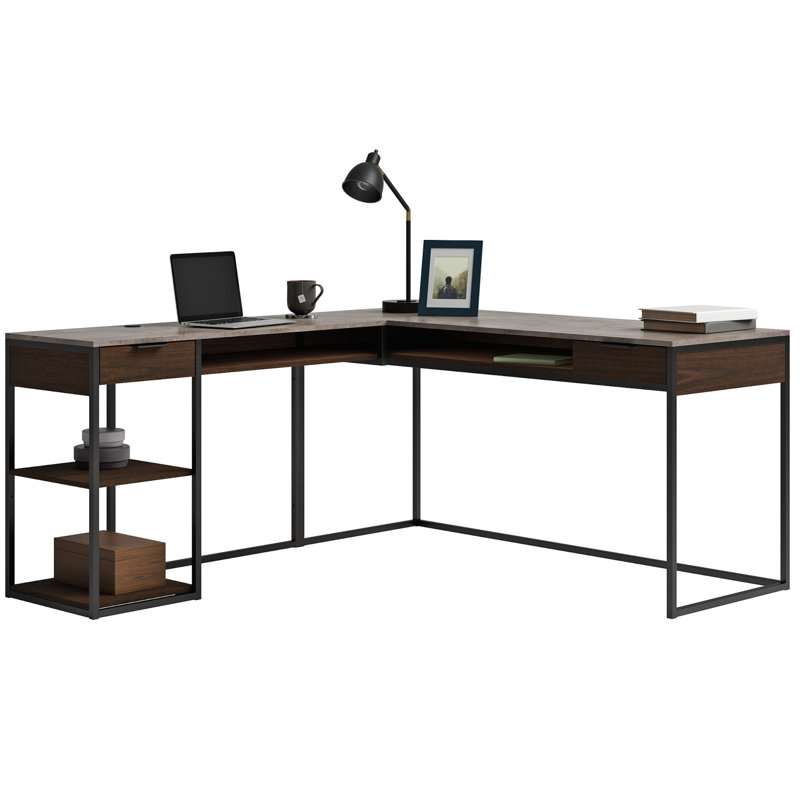 Bureau en L, finition brune