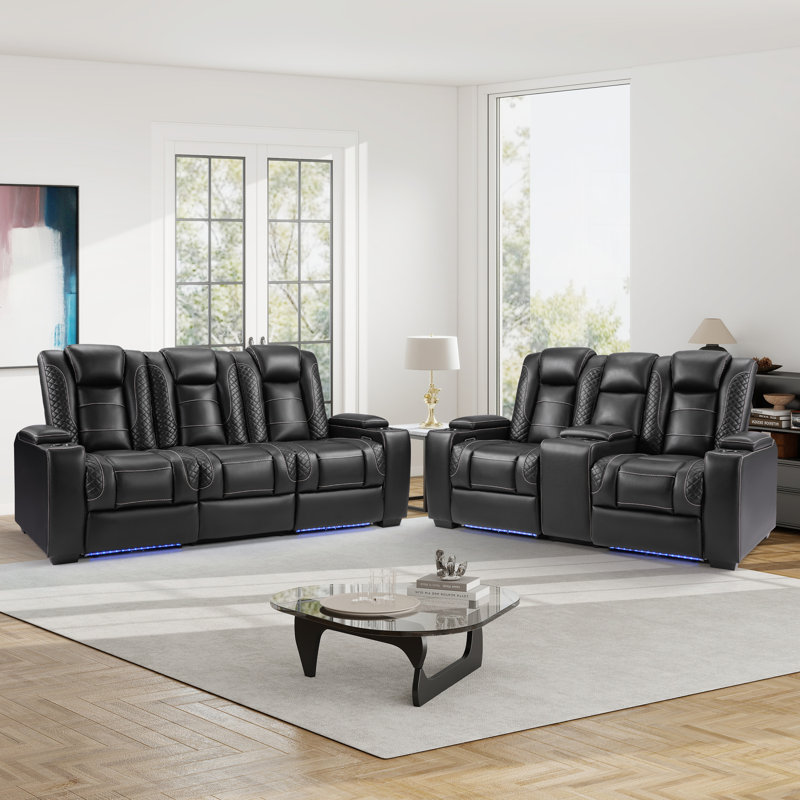 Ensemble de salon inclinable électrique 2 pièces en similicuir 2 pièces avec porte-gobelet et rangement