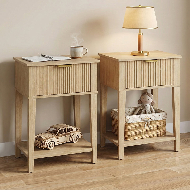 Modern Minimalist End Table With Open Storage Shelf, Natural Oak