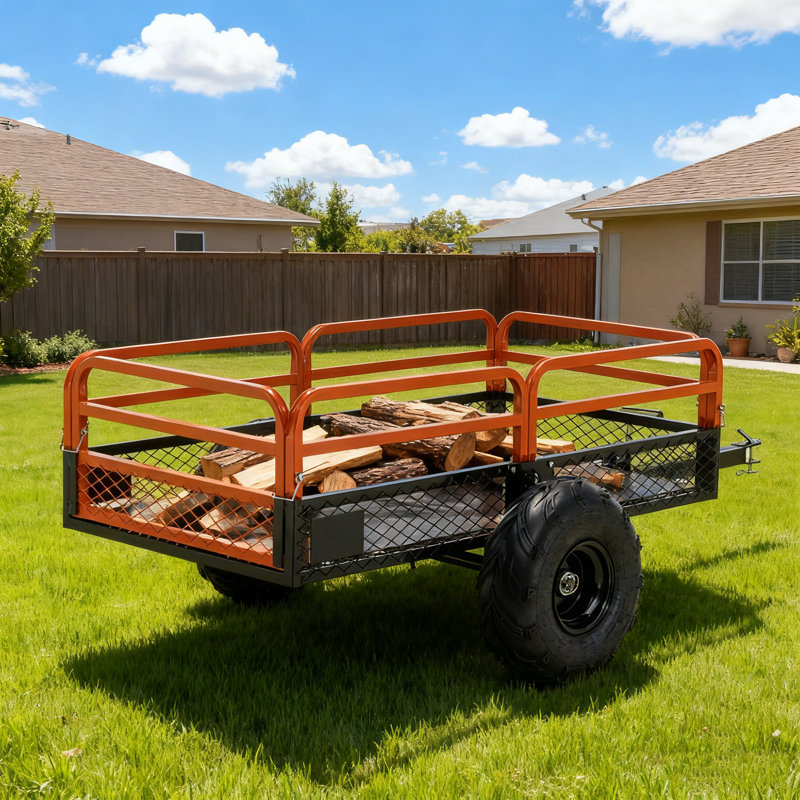 1500 lb Capacité de 15 pieds cubes Pi. Remorque à benne basculante, Remorque utilitaire de jardin robuste pour véhicule tout-terrain, utilitaire et tracteur de pelouse