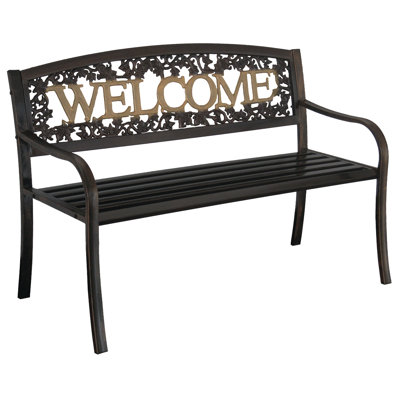 Alemar Welcome Metal Bench Black & Gold by Bloomsbury Market