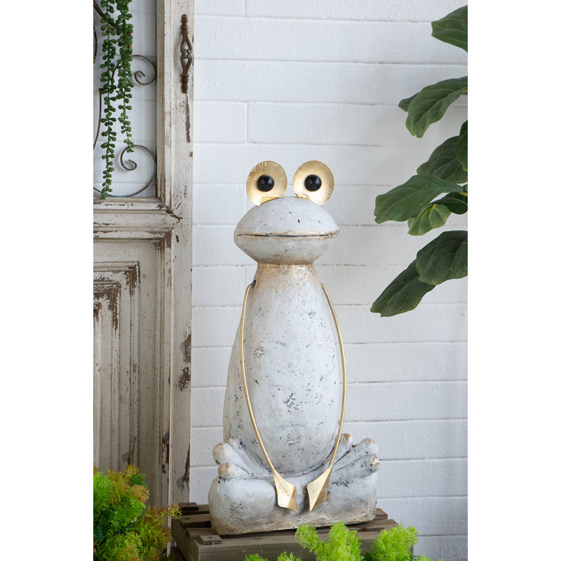 Figurine abstraite grenouille blanche en magnésium avec bras et yeux dorés