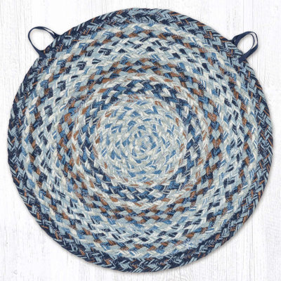  Denim Jute Chair Pad 15.5" H Hand-Braided Square Seat Cushion with Rustic Blue Tones