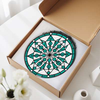 12"H Geometric Star Stained Glass Window Panel
