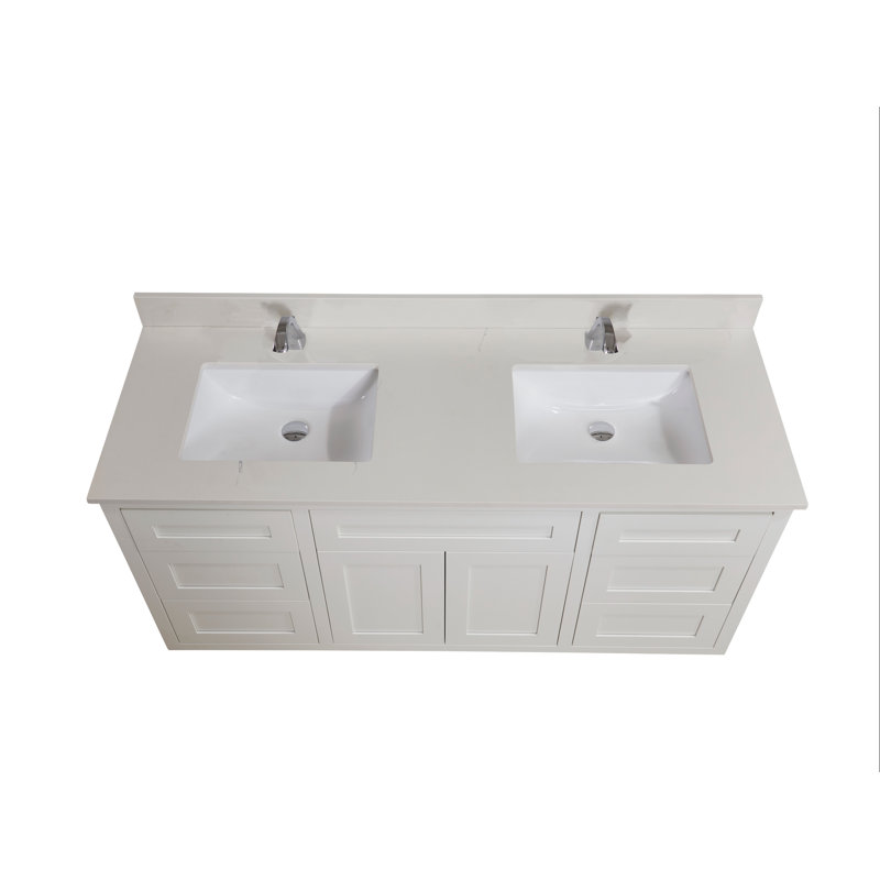 Belluno 61 In. Stone Effects Vanity Top In Milano White With White Sink