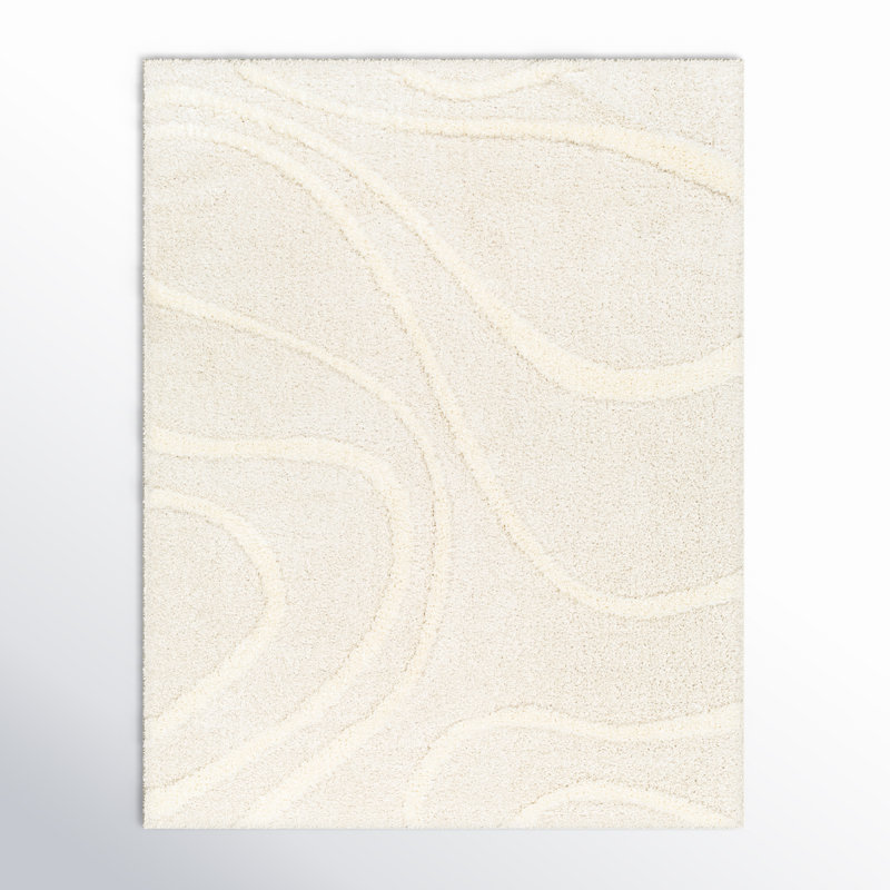 Ailey Machine Woven Shag Area Rug, Rectangle 7'10" x 10', Beige/White