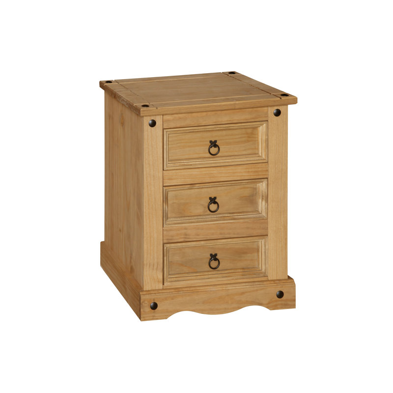 Deaver 3 Drawer Bedside Table, side table, end table, solid pine antique wax finish, Corona design.