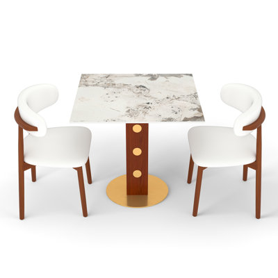 33.46" Modern Square Sintered Stone Commercial Restaurant Table Set With 2 PU Leather Chair