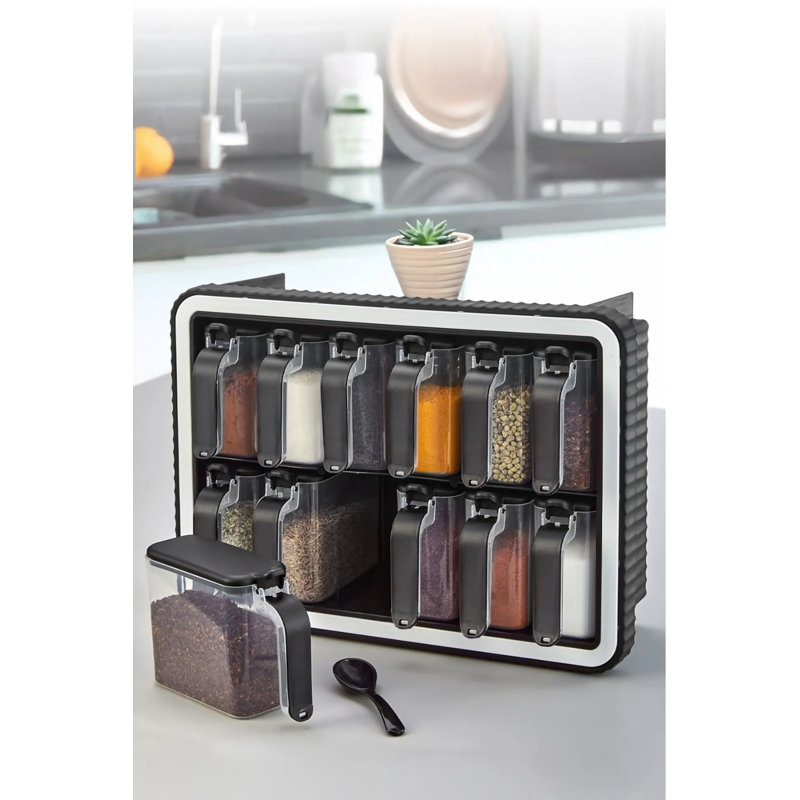 13 Pieces Dishwasher Safe Spice Jar Set, Black