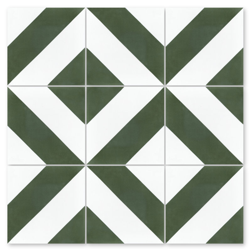 Diagonal Four A 8" x 8" Patterned Wall & Floor Tile, Olive/White