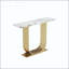 Console étroite avec plateau en imitation marbre et structure en U dorée