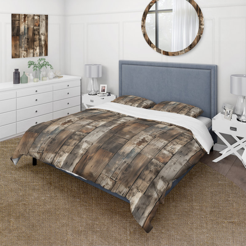 Rustic Barnwood Weathered Tones I - Ensemble de housse de couette rétro, Housse de couette pour très grand lit et 2 très