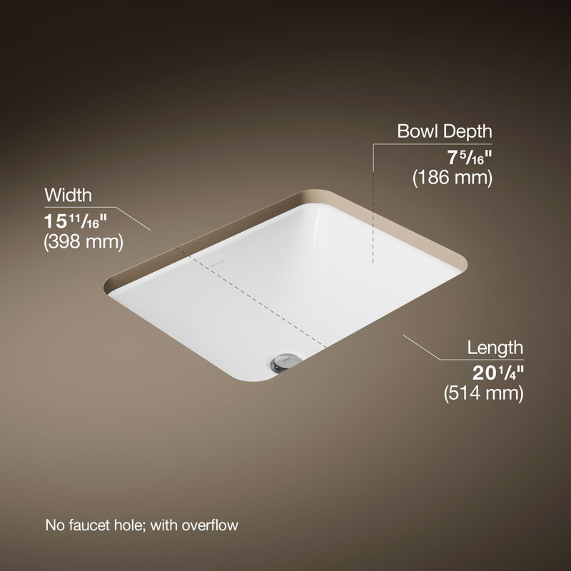 Caxton Kohler Rectangle 20-1/4" Undermount Bathroom Sink with Overflow, White