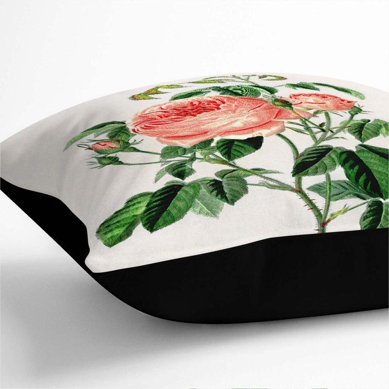 Floral Square Throw Cushion, 55cm H x 55cm W x 20cm D, Black