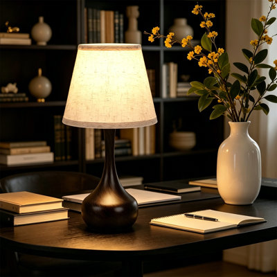 Set of 2 Touch Control Dimmable Table Lamps with Black Metal Base & Fabric Shades, Bulbs Included
